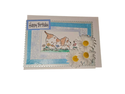 Doggy and Daisies Birthday Card