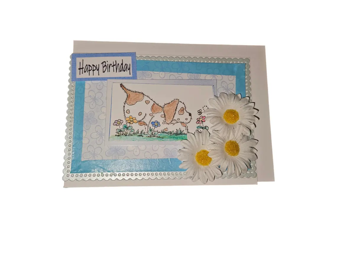 Doggy and Daisies Birthday Card